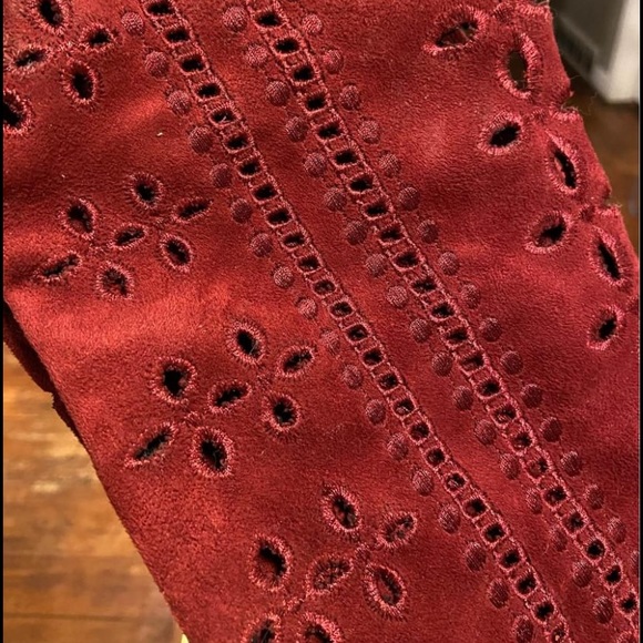 Real suede burgundy over the knee boots with lace detailing and  small heel - Picture 4 of 6
